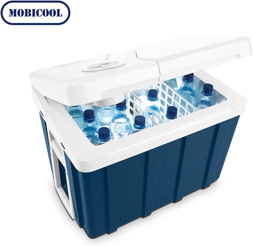 Glacière électrique portable MQ40W 39 L 12 V et 230 V thermoélectrique avec roues refroidissement 18 °C bleu
