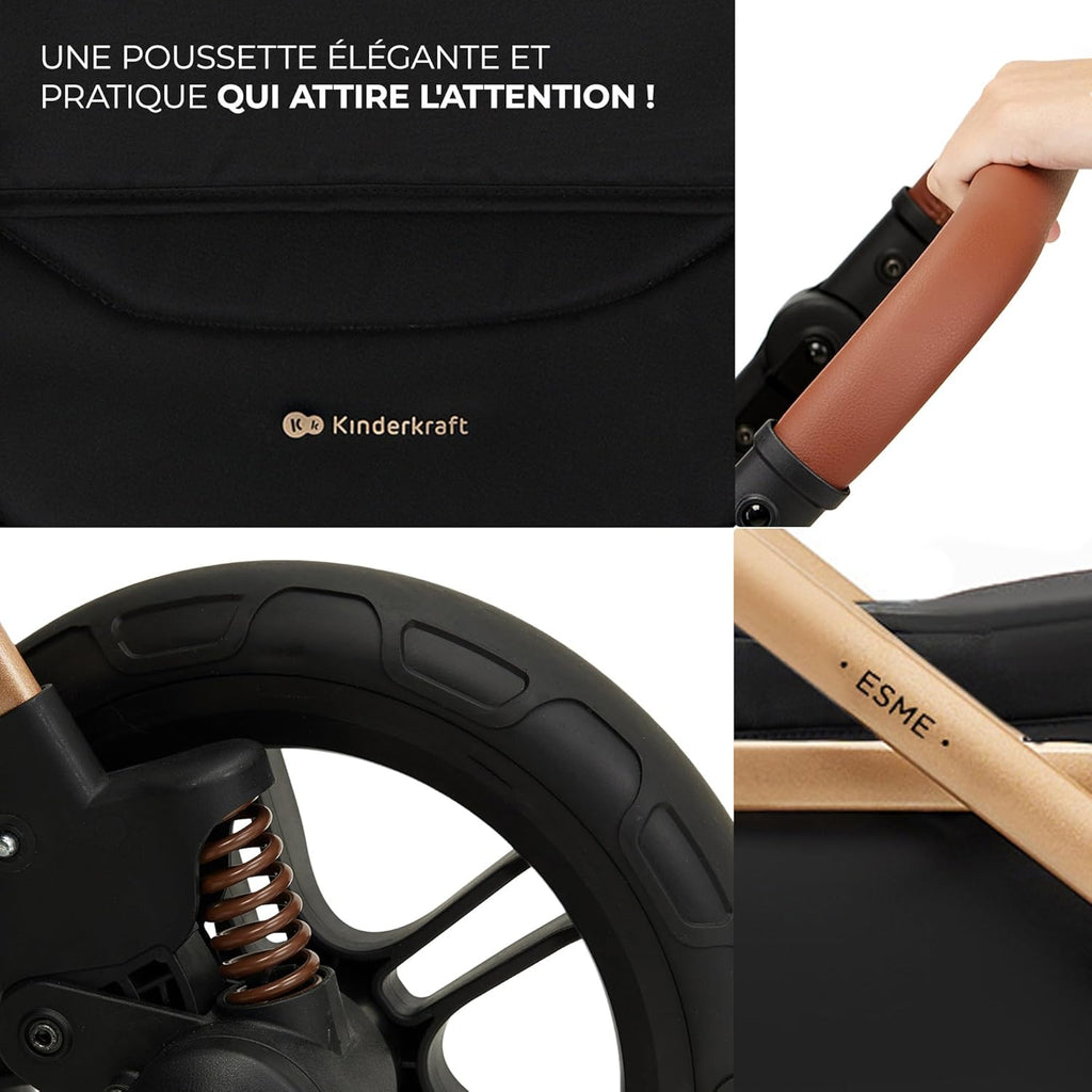 Poussette 3 en 1 ESME avec porte-bébé Mink PRO I-Size, système de voyage, pliable, nouveau-né jusqu'à 4 ans, noir