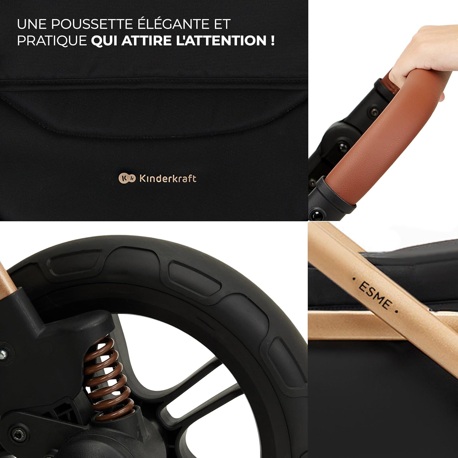 Poussette 3 en 1 ESME avec porte-bébé Mink PRO I-Size, système de voyage, pliable, nouveau-né jusqu'à 4 ans, noir