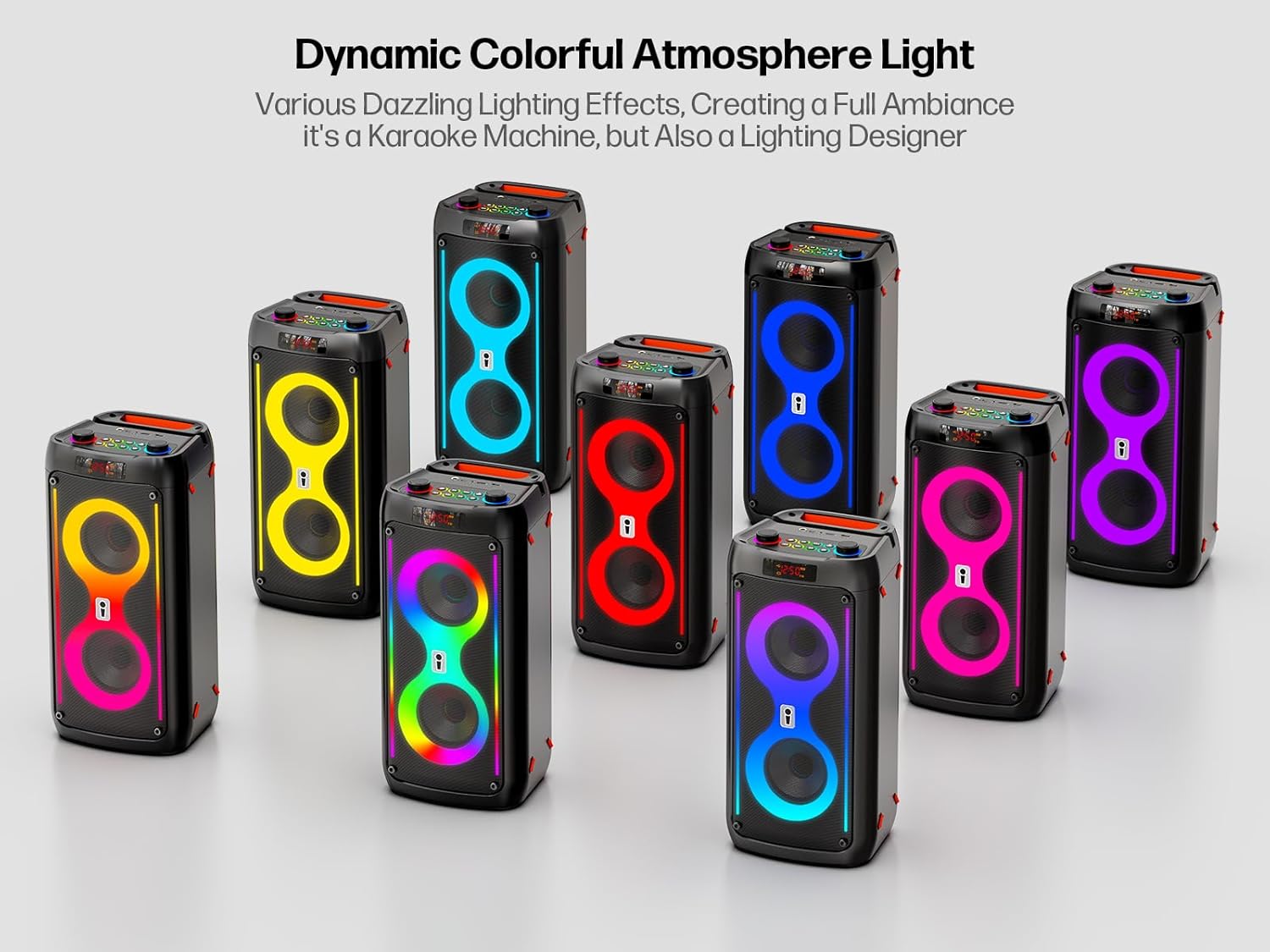 Machine karaoké portable 60 W haut-parleur Bluetooth 5.3 avec 2 microphones sans fil lumières disco USB TF AUX noir