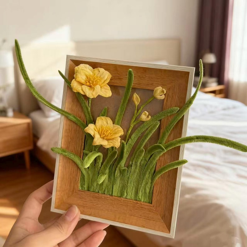 Kwiatowa ramka 3D z drucika kreatywnego, dekoracja do sypialni i biura