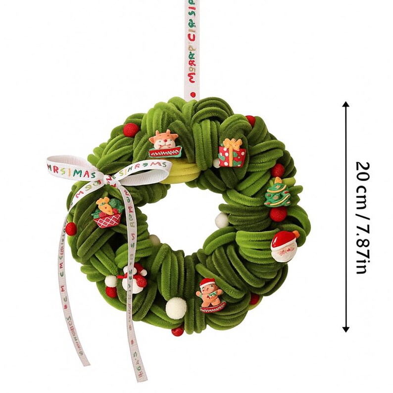 Świąteczny wieniec z szenili, dekoracja świąteczna, 20 cm, zielony