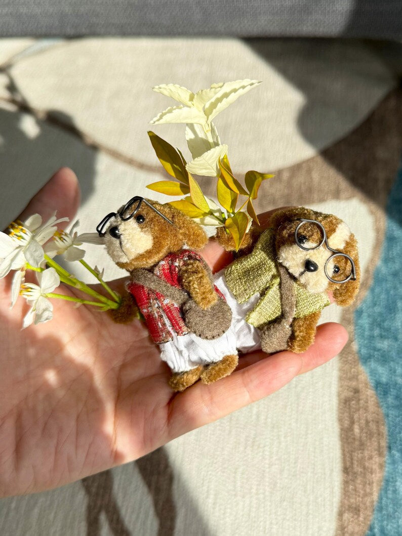 Puszysty druciany piesek dekoracyjny na biurko, 7.5 cm, doniczka na kwiaty, ręcznie robiony