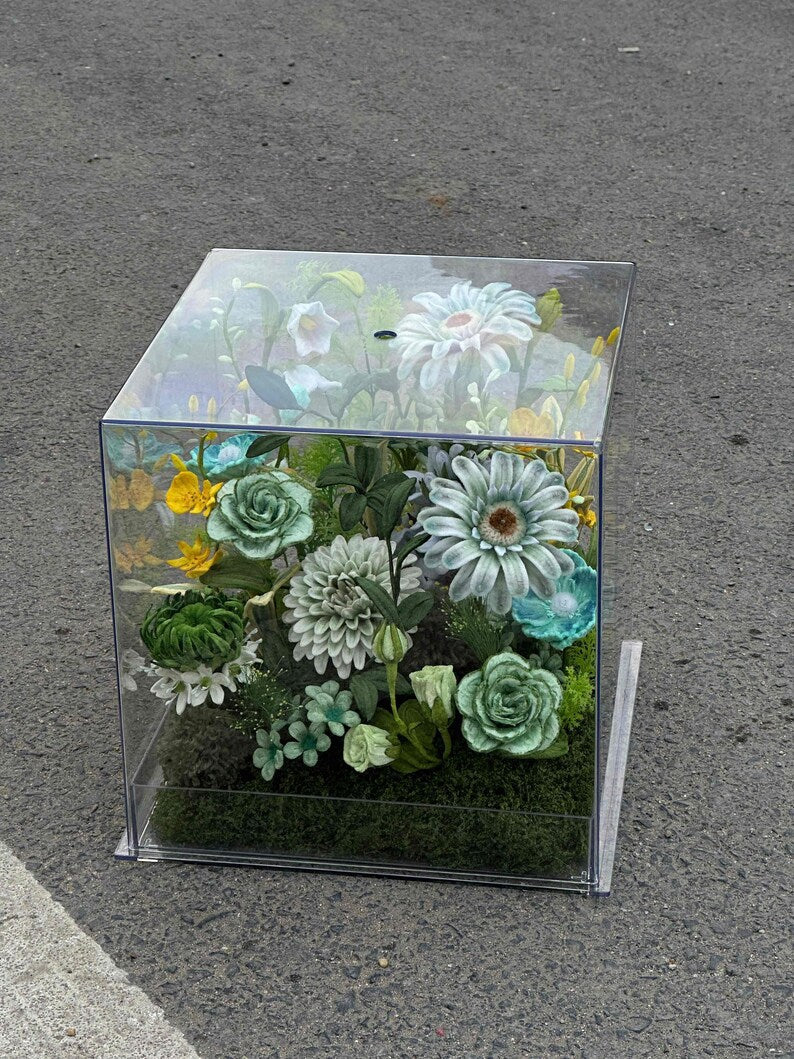 Bukiet z drucików czyszczących do fajek w akrylowym pudełku, wieczna ozdoba