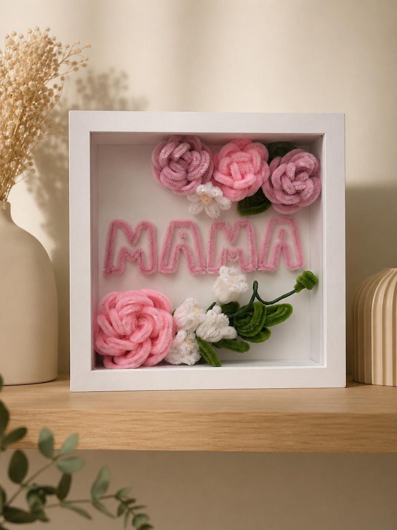 Ramka na zdjęcia 3D z kwiatami z drutu szenilowego, 22x22 cm, biała